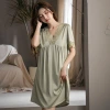 New large lace nightgown for women, mid-length spring and summer ice silk short-sleeved simple large-sized nightgown for home wear wholesale Specification image